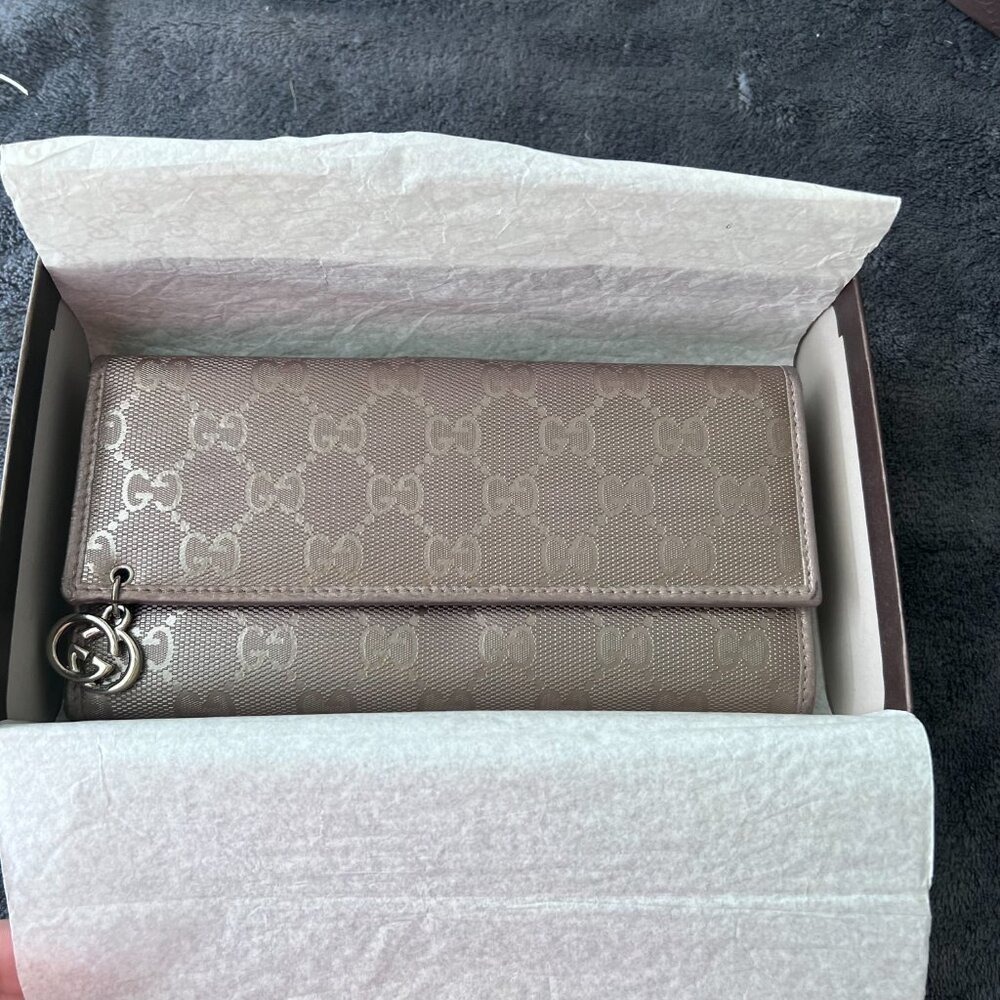 VTG Gucci GG Imprime Continental Wallet Metallic Gray Y2K Luxury Archival Gucci